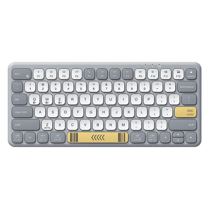 Клавиатура iClever BK50, Bluetooth 5.1, USB-C, компактна, преносима, живи цветове, тихо писане, синхронизация до 3 устройства, съвместима с таблет, iPad, iPhone, Windows