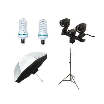 Kit lumina continua foto video cu 2 becuri si umbrela tip softbox difuzie fata 110cm Kit lumina continua foto video cu 2 becuri si umbrela tip softbox difuzie fata 110cm