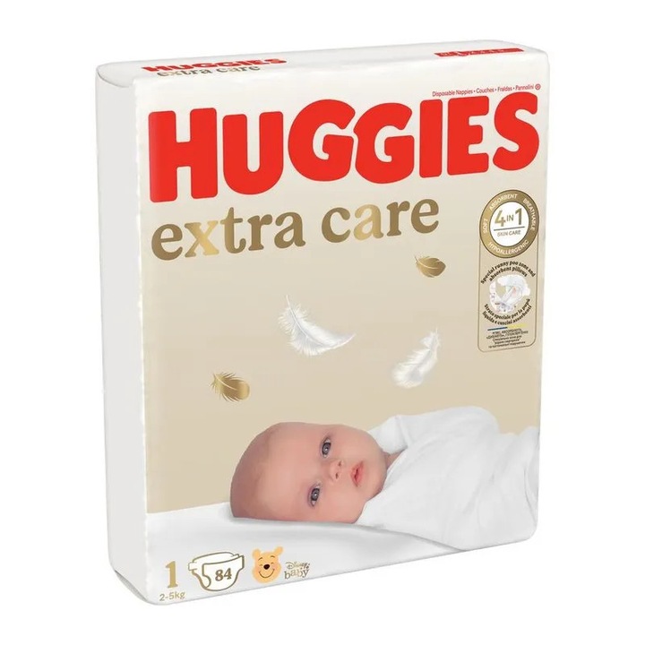 Пелени Huggies Extra Care размер 1, 2 - 5 кг 84 бр