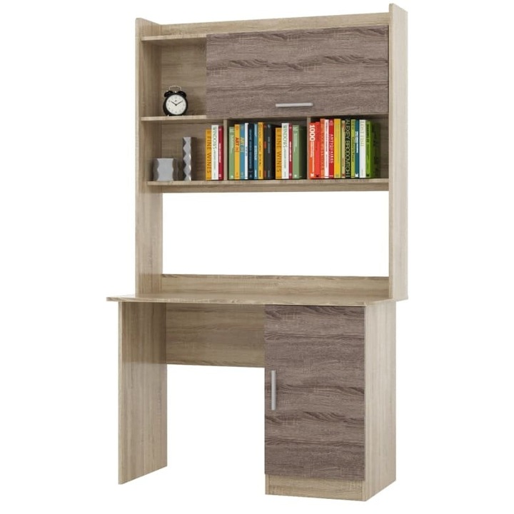 Birou cu raft Shkolnik-5, Everest, Stejar Sonoma, Trufa, 110 x 55 x 188 cm
