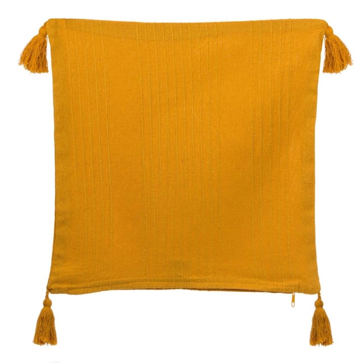 Díszpárnahuzat, Mustársárga, 45x45cm, Rojtos, Pamut-Poliészter, MYONNA IT & E- COMMERCE ®