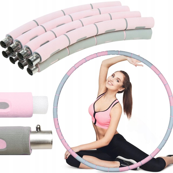 Összecsukható Hula Hoop, fit.me, 8 elemes, rózsaszín-szürke, 87cm