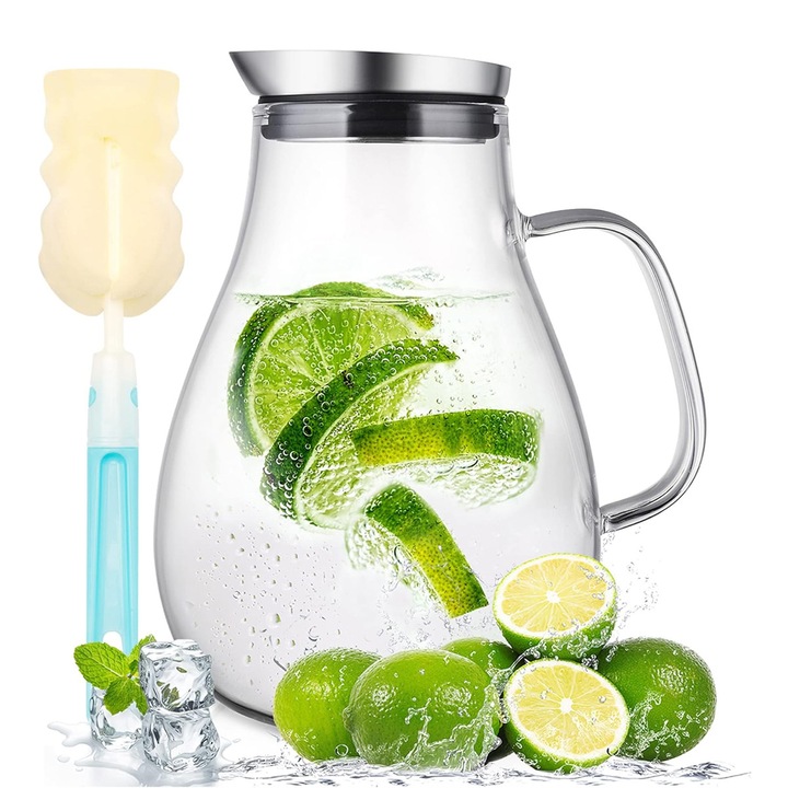 Carafa apa 1.8L cu capac, inox, maner ergonomic, gura 9cm