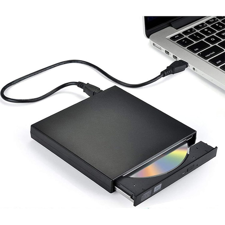 Външно DVD устройство, USB 2.0, CD DVD +/- RW, подходящ за преносими настолни компютри, Черeн