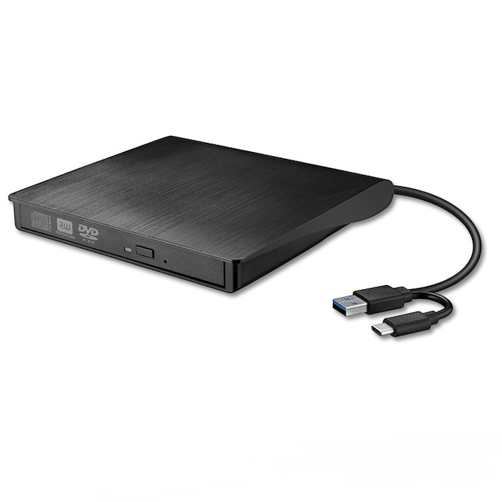 Външно DVD устройство, USB 3.0, Type-C, подходящ за преносими настолни компютри, Черeн