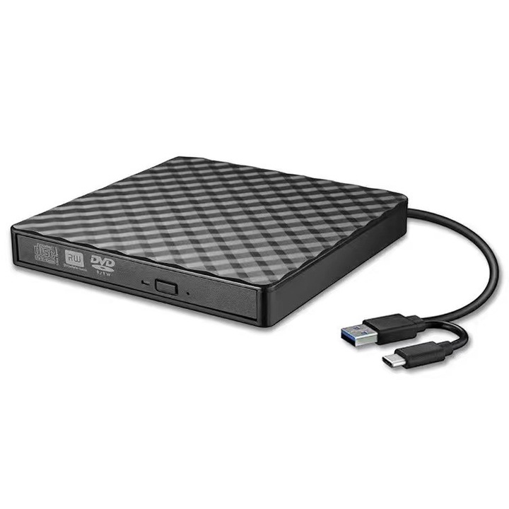 Външно DVD устройство, USB 3.0, Type-C, DVD +/- RW, подходящ за преносими настолни компютри, Черeн
