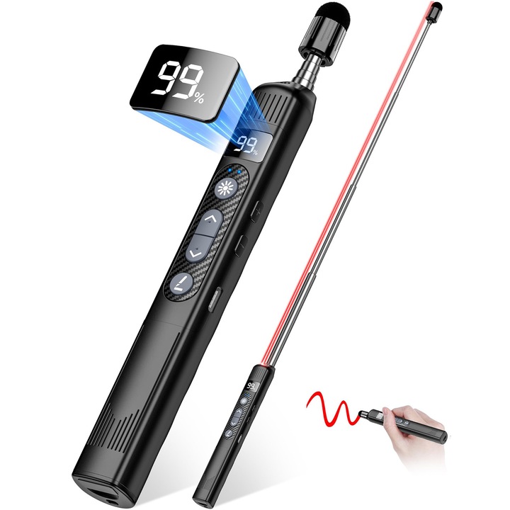 5 az 1-ben vezeték nélküli előadó, lézermutató 656 FT, 25 hüvelykes teleszkópos mutatóval, érintőképernyős tollal és digitális kijelzővel, időzítő funkció, újratölthető USB távirányító töltés, a legtöbb platformhoz használható, fekete