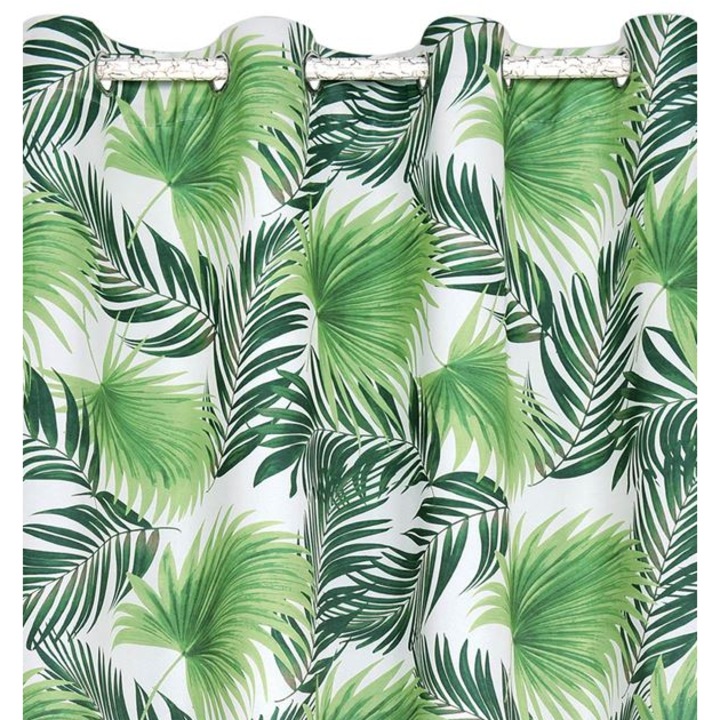 Draperie Decorativa Ecru Frunze Tropicale cu Inele 140x260cm