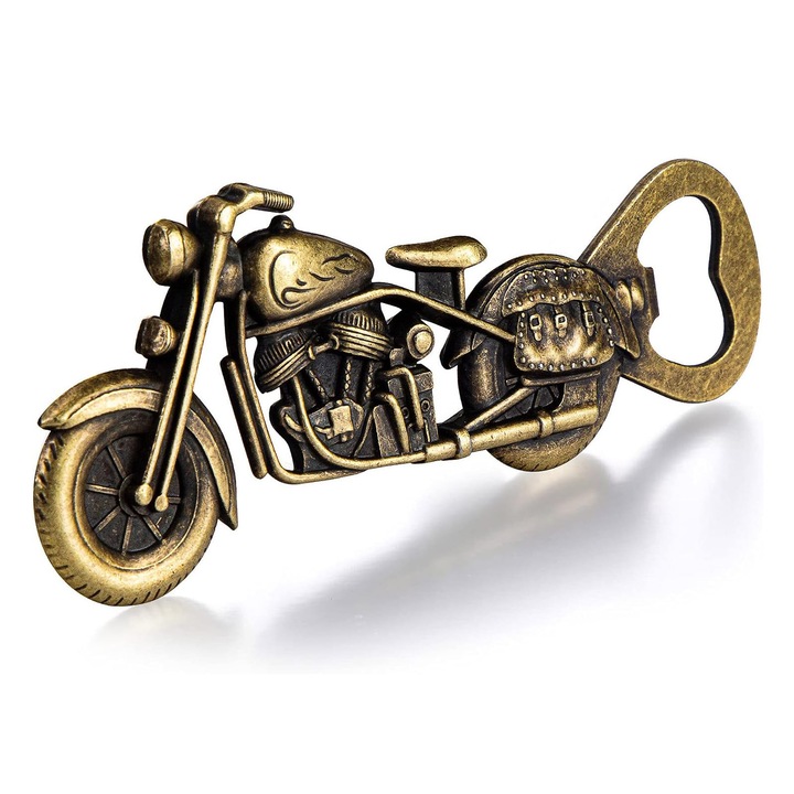 Отварачка за бутилки, Axroad Mall, Отварачка във формата на мотоциклет, Винтидж модел, Антиръжда, Устойчива на корозия, Малка и преносима, Лесна за употреба, За бира, сок, минерална вода, 12.6*5.1*0.5 см, Цинкова сплав, Кафява