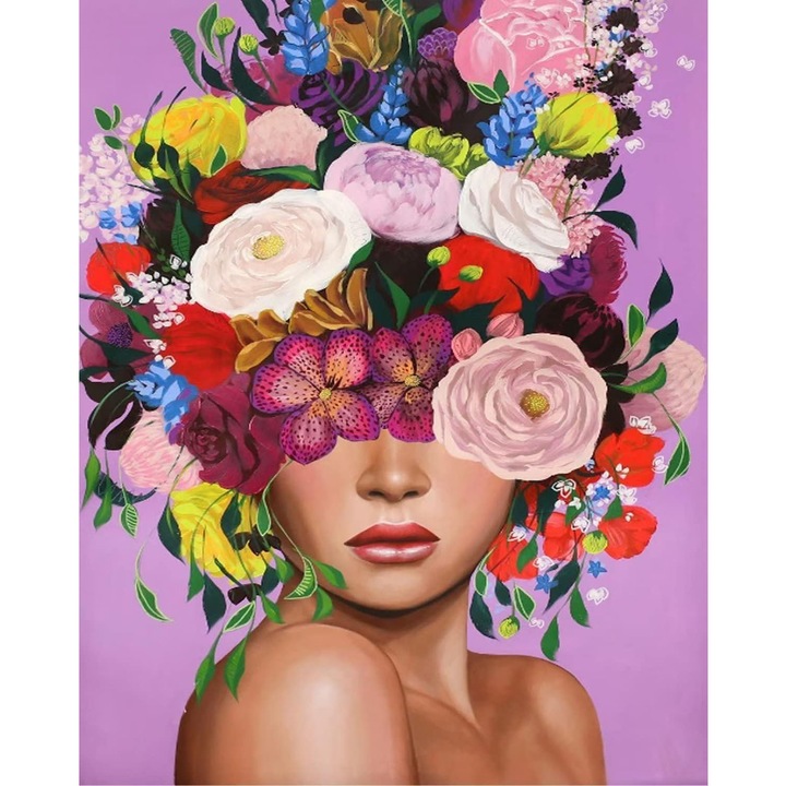 Számozott Festőkészlet, Axroad Mall, Teljes Festőkészlet Számozott Vászonnal, 40 * 50cm, Keret Nélküli, Absztrakt Nő, 3 Ecsettel, 2 Akrilfestékkel, Barkácsolás Felnőtteknek és 14+ Gyermekeknek, Vászon, Többszínű