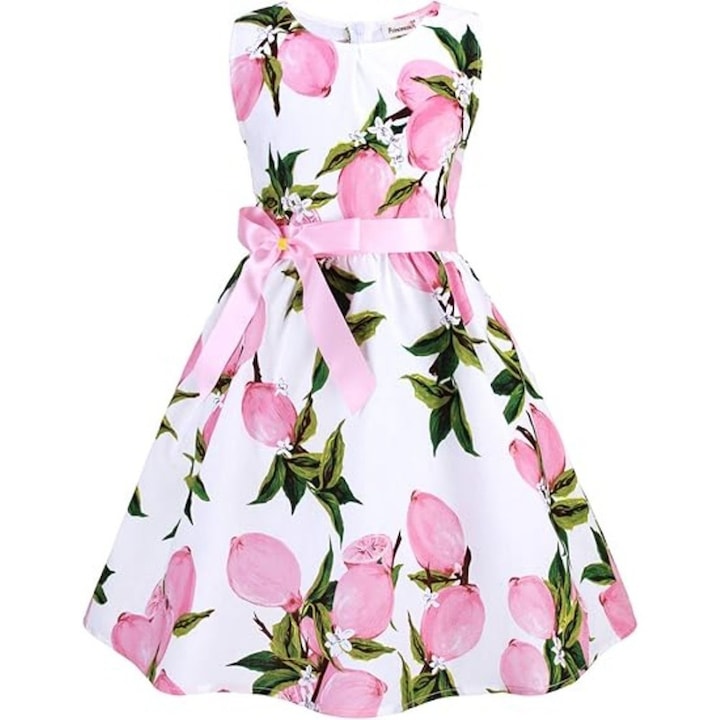 Rochie pentru fetita, Ronyes®, bumbac, vara, model floral, stil statiune, 130cm, roz