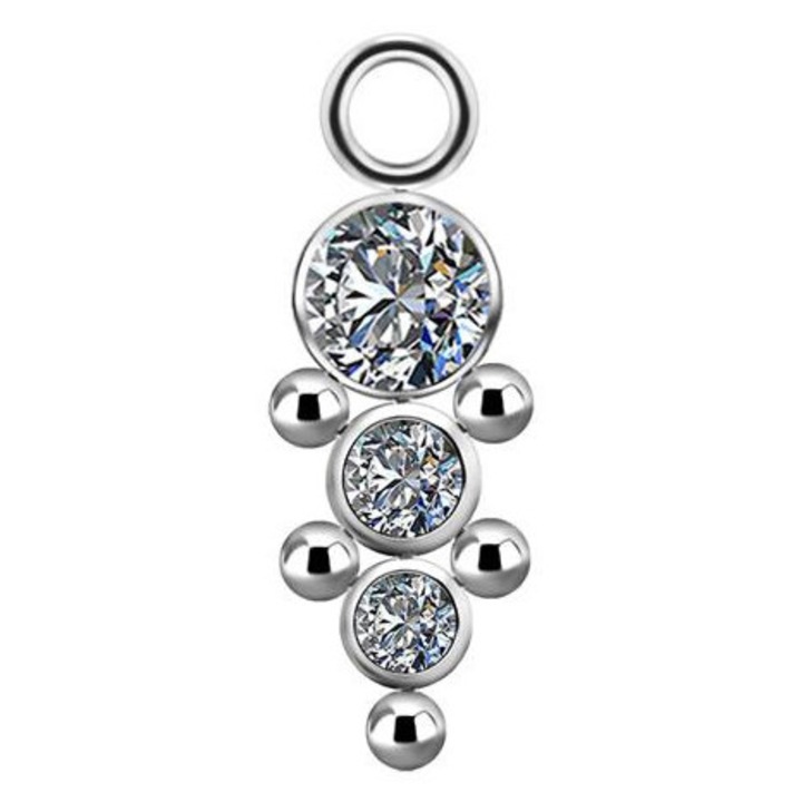 Accesoriu piercing dama, Crazy Needles, titan, zirconiu, argintiu