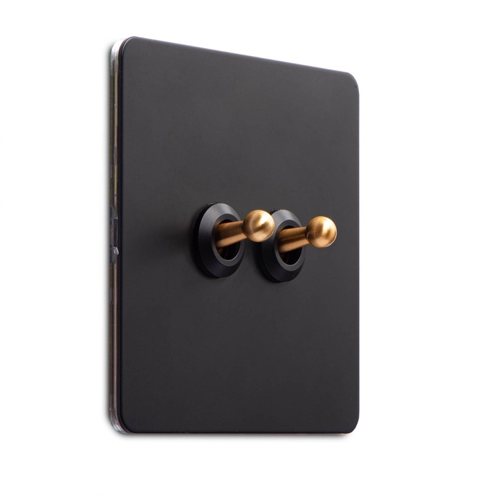 Intrerupator metalic LuxToggle, Vichema 2Gang 2Way, 10A, Negru/Auriu