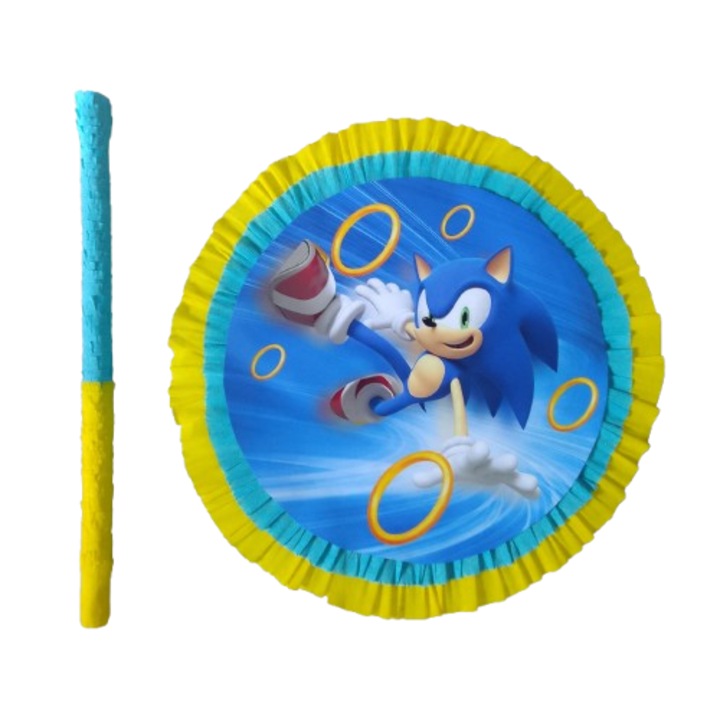 Piñata Sonic rotunda cu bat – petreceri copii – handmade Romania