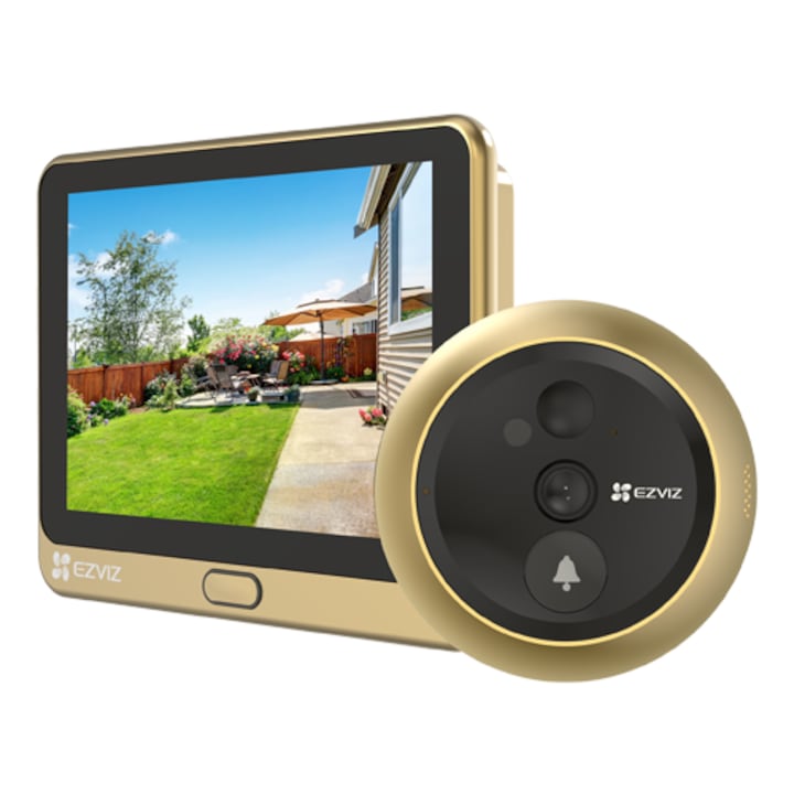 Intelligens elektronikus kereső, Wi-Fi, FullHD, 4, 3 hüvelykes monitor, csengő, 4600 mAh akkumulátor, arany - EZVIZ CS-DP2C-Golden
