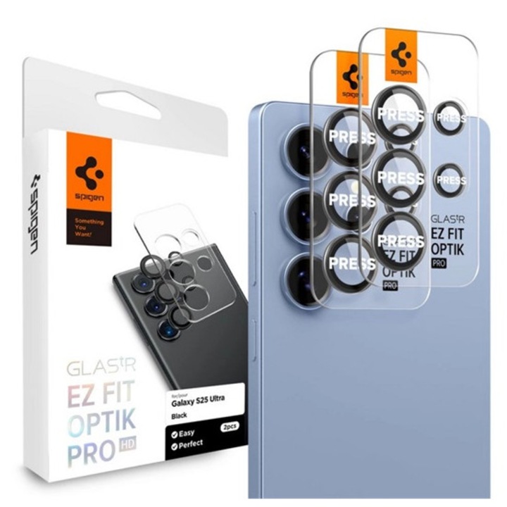 Spigen optik pro hd kameravédő üveg 2db, 9h, csak lencse, fekete, kompatibilis: Samsung Galaxy S25 Ultra, SM-S938