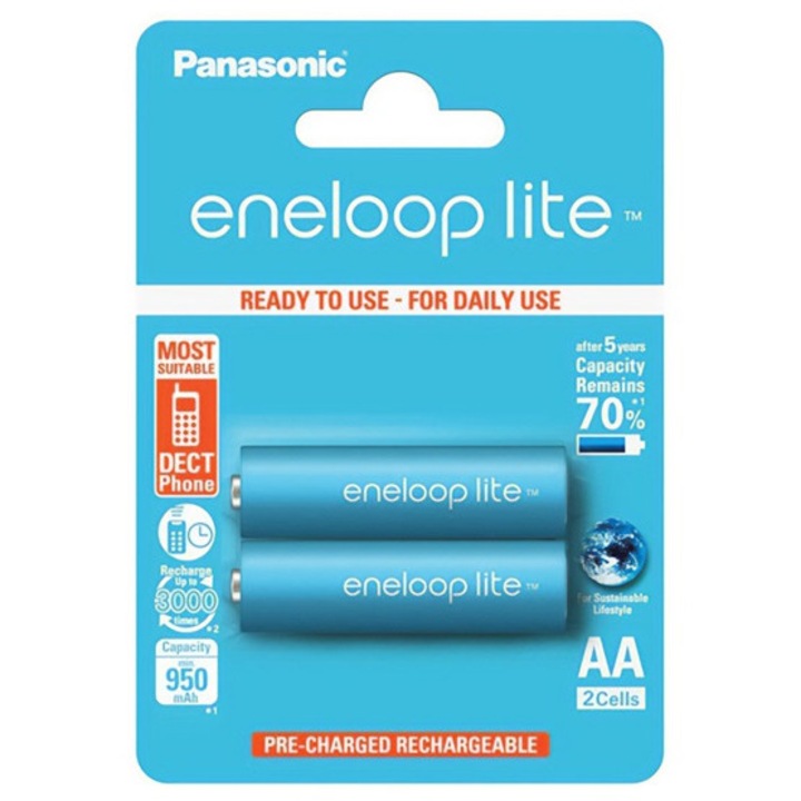 Panasonic eneloop lite elem, aa, bk-3lcce, 1.2v, 950mAh ni-mh, újratölthető, 2db/csomag