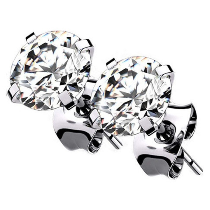 Cercei din titan cu zirconii albe, Crazy Needles, 2.5 mm, hipoalergenici