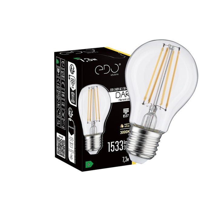 DARI LED izzólámpa 7, 3W, E27, 3000K, 1533lm, 230V, CLEAR A60, EDO777711 EDO Solutions EDO Solutions
