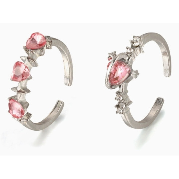 Inel in forma de inima cu zirconii, stil coreean, roz, pentru degetul aratator