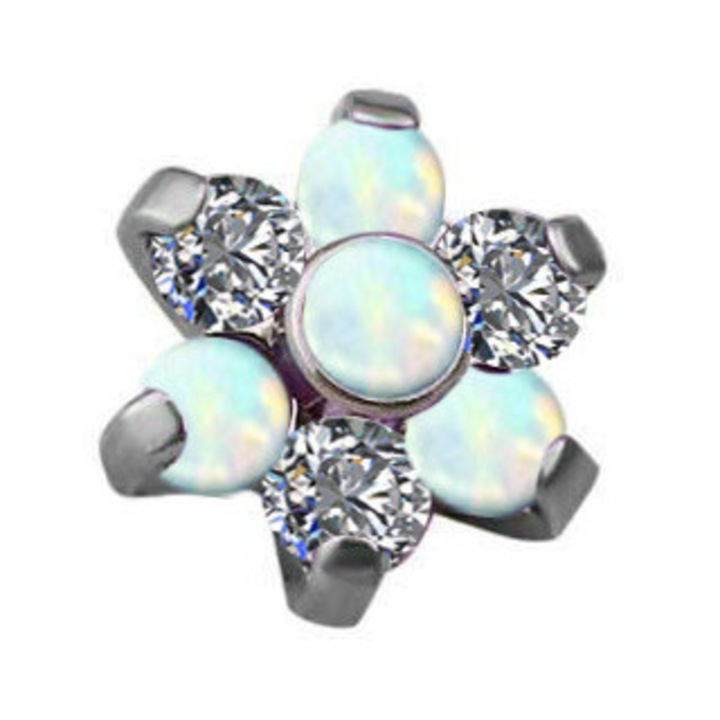 Piercing din titan, Crazy Needles, floare alba, 1.6x6mm, pentru cercei cu filet interior