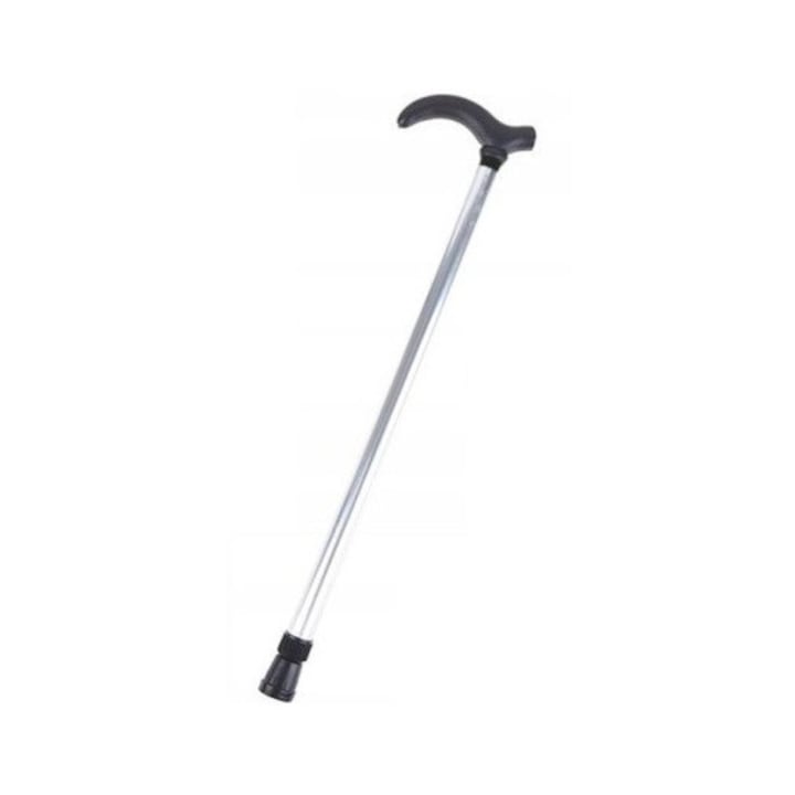 Baston reglabil pentru mers, 75-90 cm, maner ergonomic in forma de T, varf antiderapant, structura usoara din aluminiu, argintiu