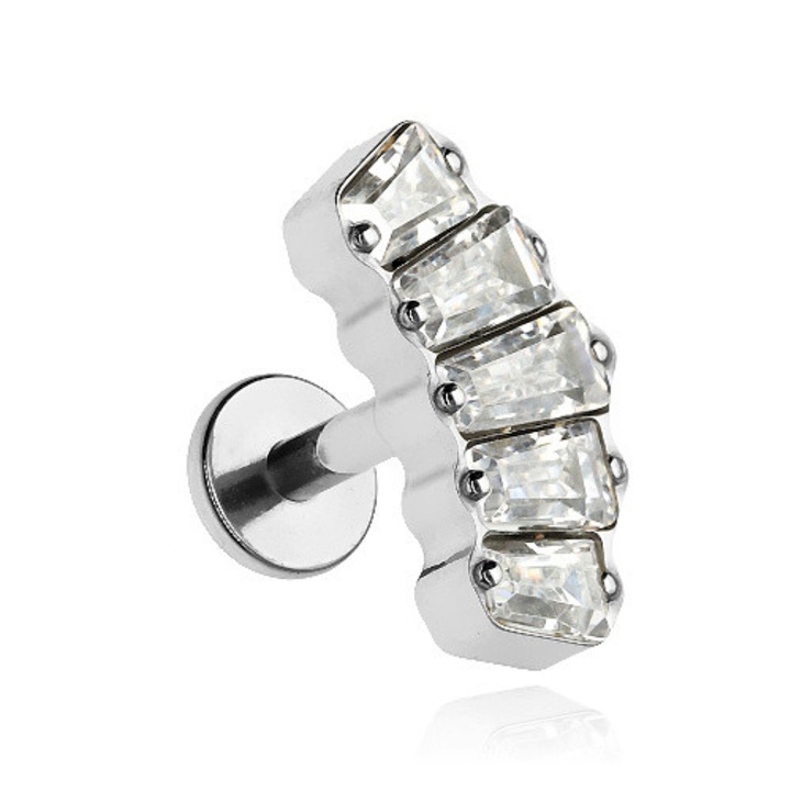 Cercei labret din titan cu cyrkonii albi, Crazy Needles, 5x10,5mm