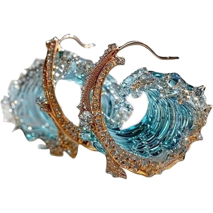 Set bijuterii Cercei Ocean's Oath, colier, inel, temă marină, multicolor, 43cm, pentru femei