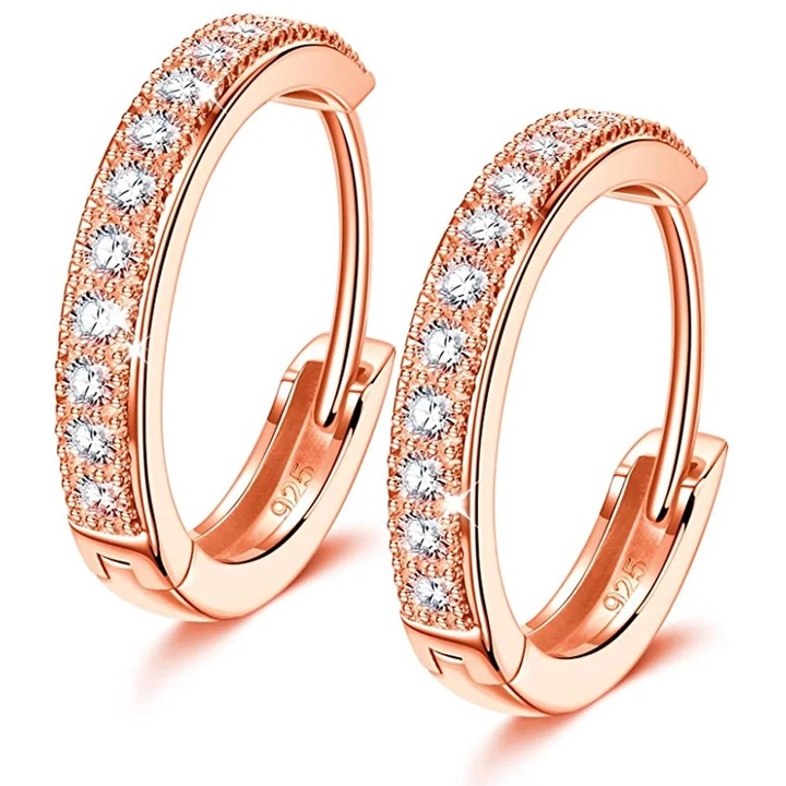 Cercei hoop, argint 925, zirconii, 11.5mm, 1 pereche, roz