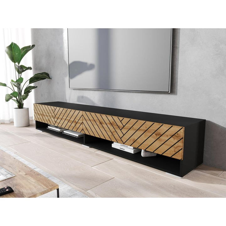 Comoda TV Adenik 180 MDF, MIRJAN24, negru grafit / wotan brad, 180x33x30 cm