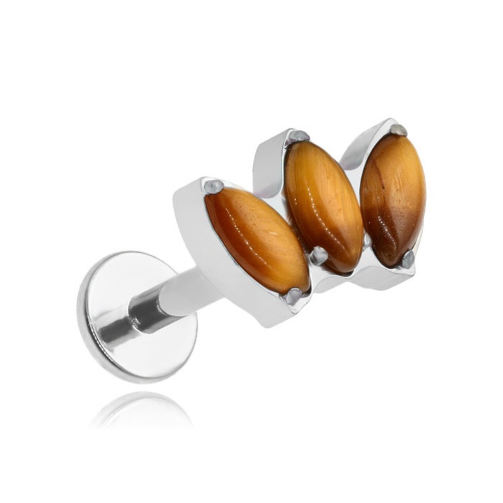 Colier labret tytan, Crazy Needles, ochi de tigru, argintiu, 5x5mm, 1,2/8