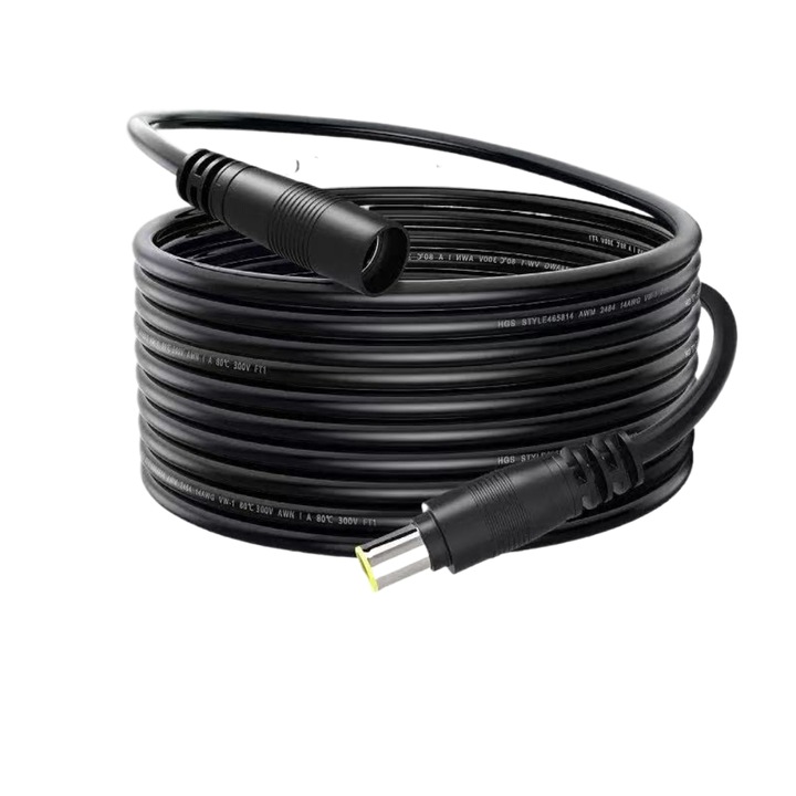 Cablu De Alimentare Pentru Camera De Supraveghere Wireless, 24V, 3A, Rezistent la temperaturi Inalte, Reutilizabile,, Extensie 5M, Universal, PVC/Cupru, Negru