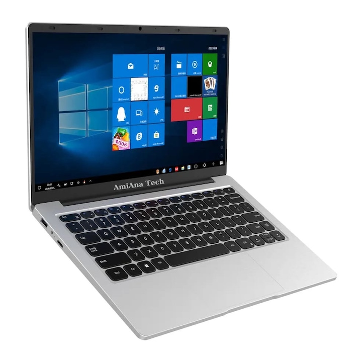 AmiAna Tech laptop Intel Cherry Trial N8300 processzorral (négymagos), akár 1,9 GHz-es órajellel, 4 GB, 64 GB RAM, 14,1" 1366*768 FHD, Windows 10, Intel UHD Graphics 400, ezüst színű