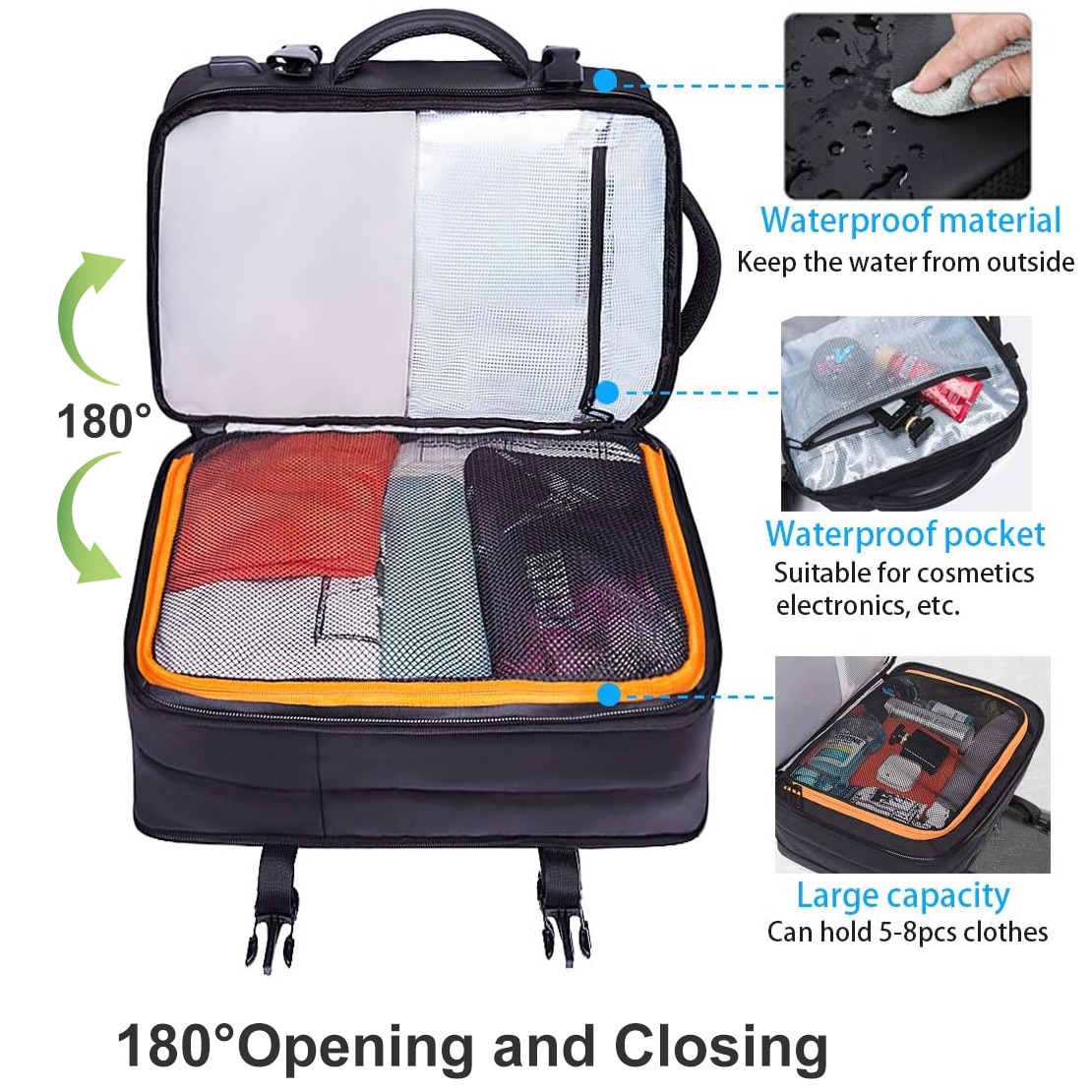 Rucsac laptop Business, BYONDSELF®, Extensibil pana la 40L, 17.3'', 3 compartimente, cu port USB, Multifunctional, Potrivit pentru afaceri/timp liber/calatorii, impermeabil, Potrivit pentru barbati si femei, Negru