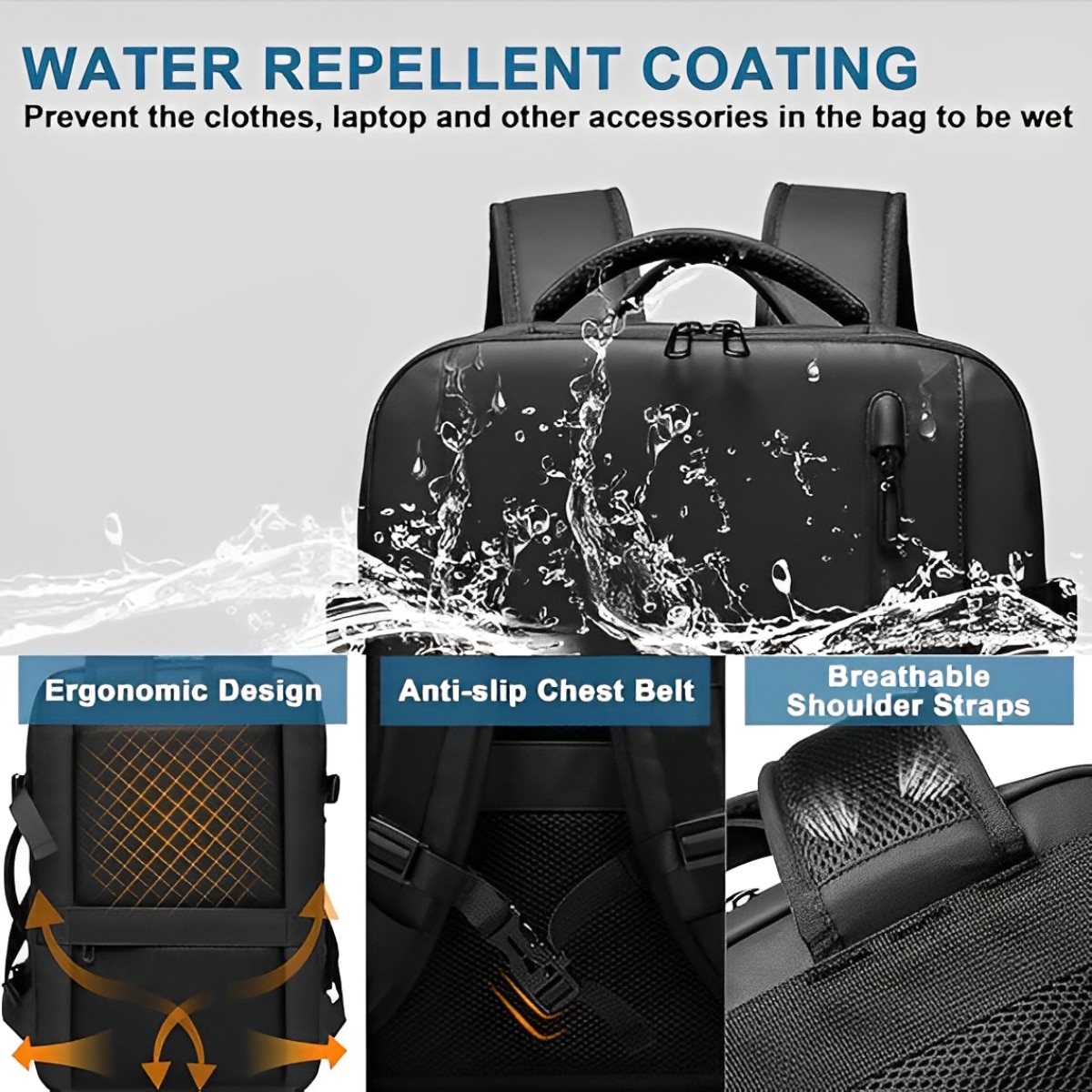 Rucsac laptop Business, BYONDSELF®, Extensibil pana la 40L, 17.3'', 3 compartimente, cu port USB, Multifunctional, Potrivit pentru afaceri/timp liber/calatorii, impermeabil, Potrivit pentru barbati si femei, Negru