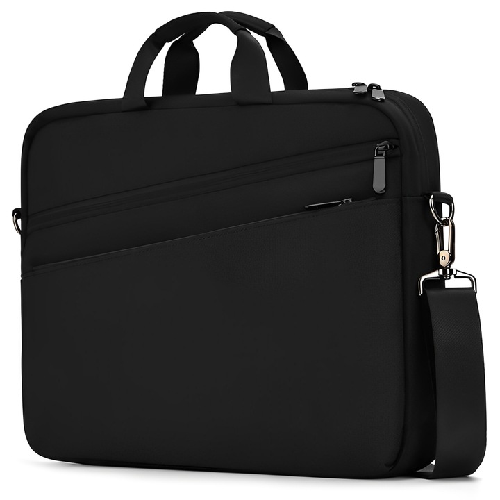 Geanta laptop, BYONDSELF®, 15, 6'', rezistenta la apa, curele de umar captusite, 6 compartimente, dimensiuni 43 × 32 × 2, 5 cm, Negru