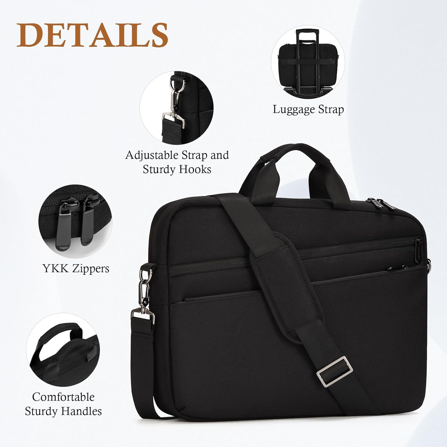 Geanta laptop, BYONDSELF®, 15, 6'', rezistenta la apa, curele de umar captusite, 6 compartimente, dimensiuni 43 × 32 × 2, 5 cm, Negru