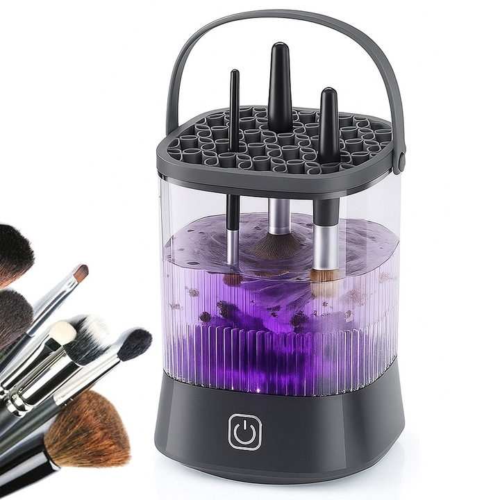 Aparat Automat Curatare Pensule Machiaj, Aplicatoare si pensule machiaj, 10000 RPM, BYONDSELF®, cu Tampon de Curatare din Silicon, 1200 mAh, Alimentat USB, pentru uz Casnic sau Salon, Negru