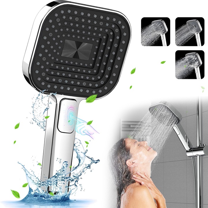 Para Cap De Dus, BYONDSELF®, 135mm, 7.3L/Min, Sistem Anti-Calcar, 3 Functii, Argintiu