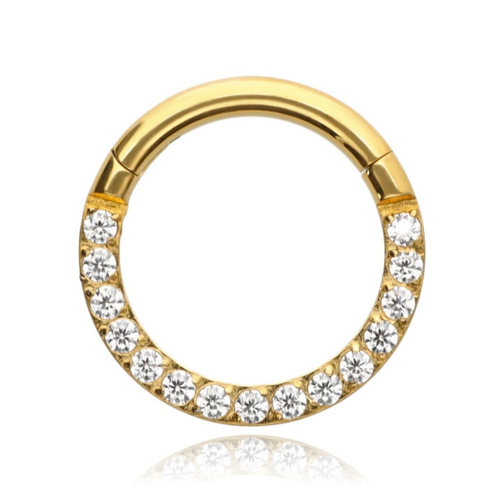 Piercing dama cu zirconii albe, titan, Crazy Needles, aurii, 1,2x8mm