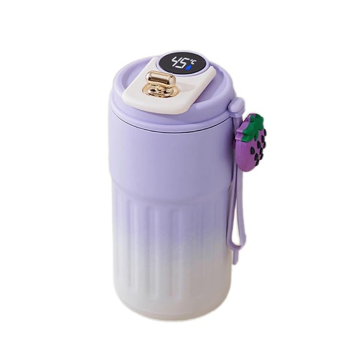 BOMSTOM termosz bögre, 460ml, rozsdamentes acél, világoslila, 8x7x17cm, hőmérsékletjelzővel