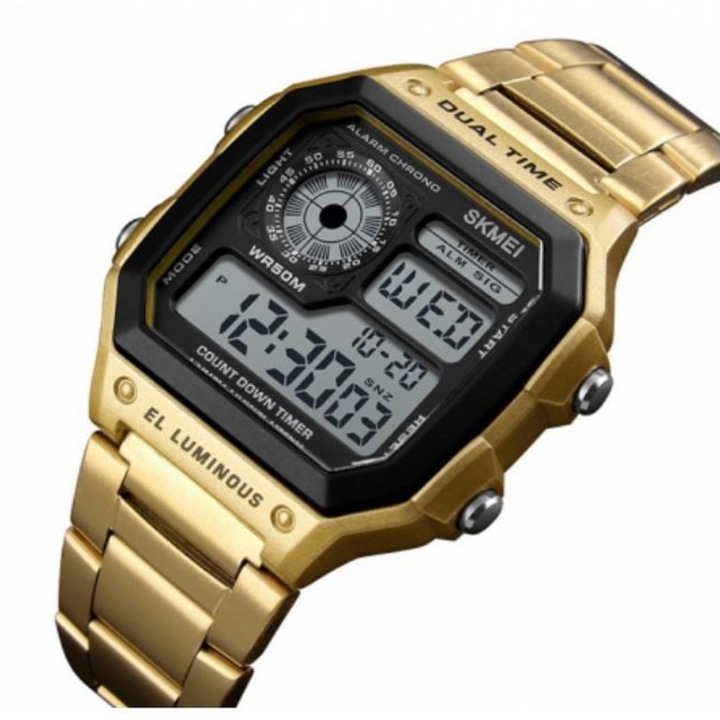 Ceas SkyTechs® ceasuri digitale de aur pentru femei Skmei retro casual curea din otel inoxidabil 5ATM rezistent la apa, cu iluminare din spate
