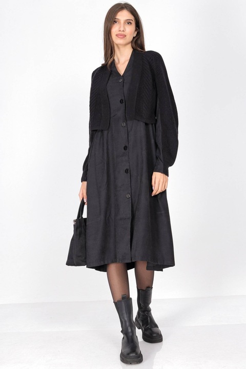 Rochie midi casual oversized cu buzunare Neagra Roh DR4696, Onesize