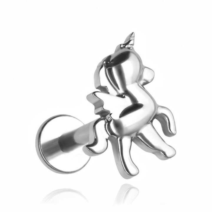 Piercing unica, Crazy Needles, argintiu, 8x8mm, design ponei