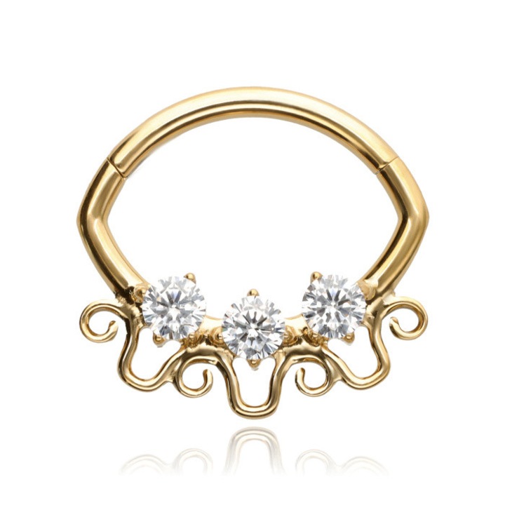 Piercing clicker din titan cu cristale albe, Crazy Needles, auriu, 1.2x8mm