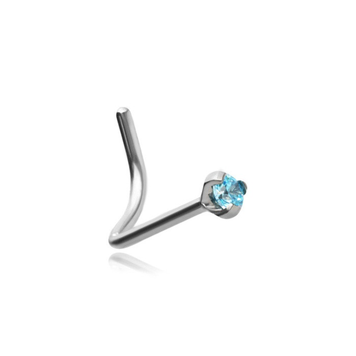 Piercing din titan Premium Crazy Needles cu piatra albastra, 1x6.5x2cm, argintiu