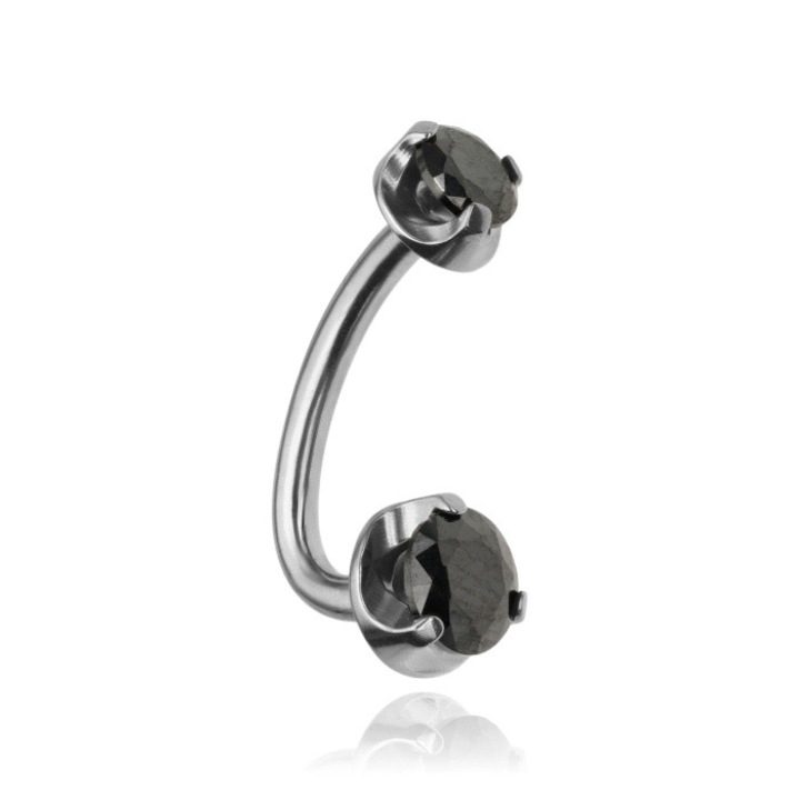 Piercing din titan, Crazy Needles, argintiu cu pietre negru, 1.6x10cm