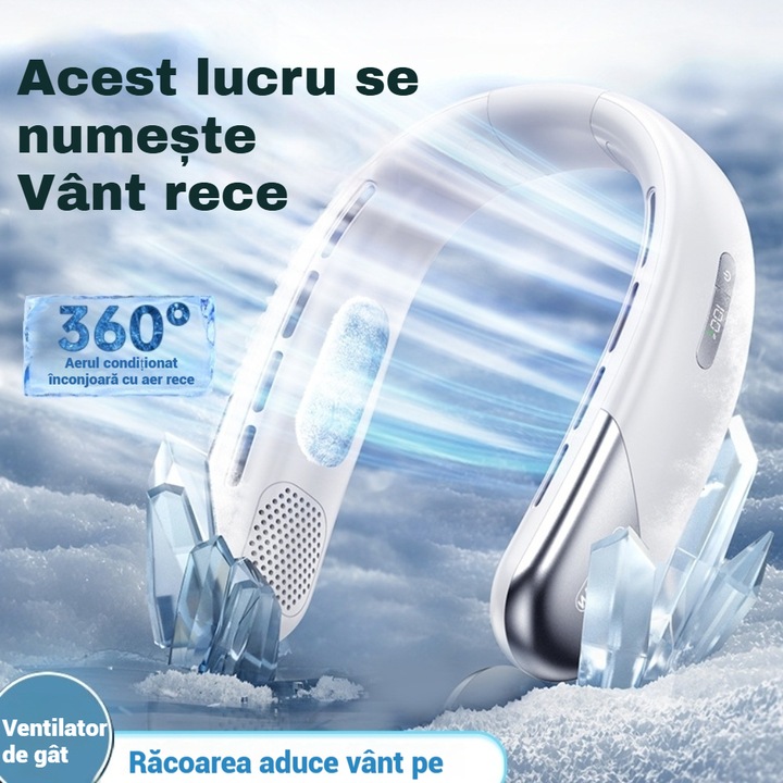 Ventilator de gat RUIOMII, portabil, 5 viteze ajustabile, design fara lame, incarcare rapida Type-C, 2400mAh, alb