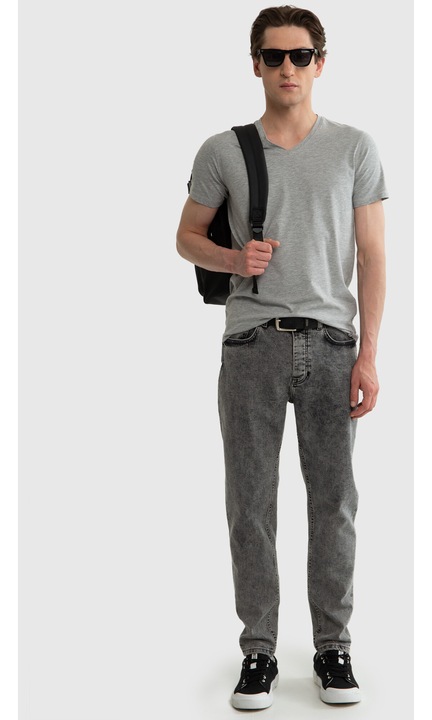 Big Star póló, szürke, Supima pamut, V-nyakú