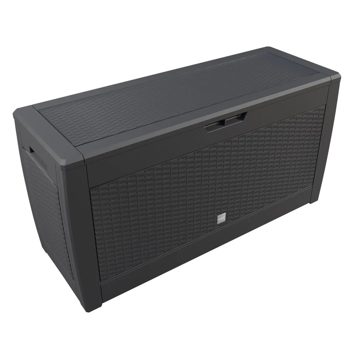 Lada de depozitare Rato, Casaria, roti si manere pentru transport, 119 x 48 x 60 cm, 310L, aspect de ratan, rezistenta la intemperii si raze UV, polipropilena, Negru